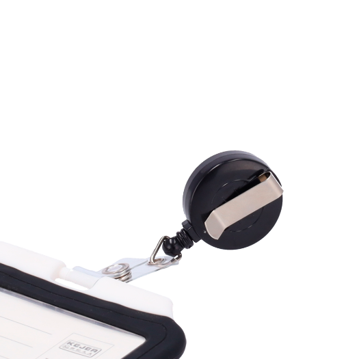 CARD-HOLDER-CLIP-BLACK Card holders   Retractable cord and clip arrangement 