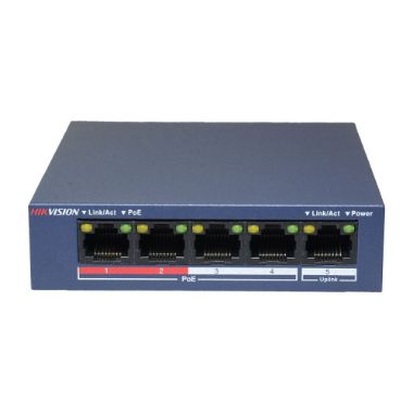 DS-3E0105P-E/M(B), Hikvision stolni prekidač, 4 PoE porta + 1 Uplink port (RJ45)