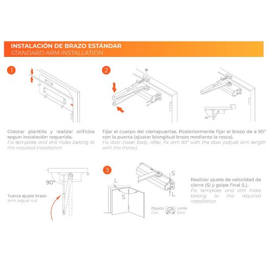 DR-D-22206, Zatvarač vrata sa zglobnom rukom, Površinska i reverzibilna ugradnja