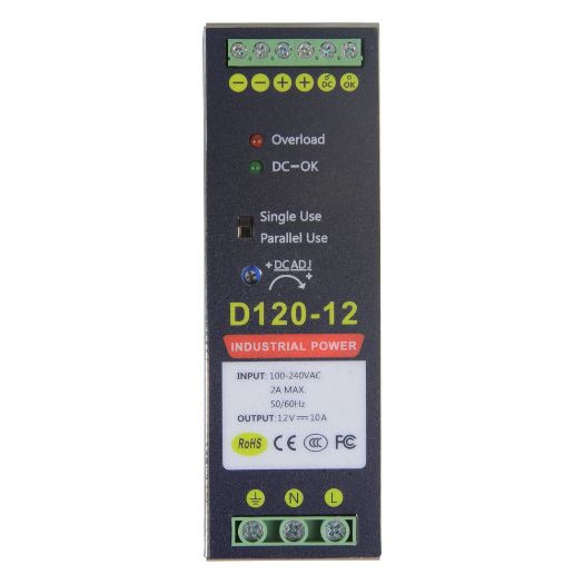 DC12V10A-DIN, Preklopno napajanje, DC izlaz 12V 10A / 120W, 2 izlaza