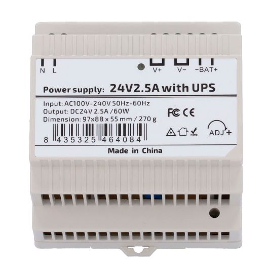 DC24V2A5-DIN-UPS-P, Napajanje, DC izlaz 24V 2.5A / 60W, Ulazni izmjenični napon 100 V ~ 240 V 50 Hz
