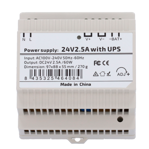 DC24V2A5-DIN-UPS-P Power supply    DC Output 24V 2.5A / 60W   AC input voltage 100V ~ 240V 50Hz