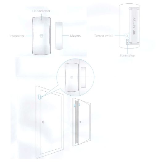 DWC-102 Magnetic reed switch   Wireless   Internal antenna   Low battery LED indicator 