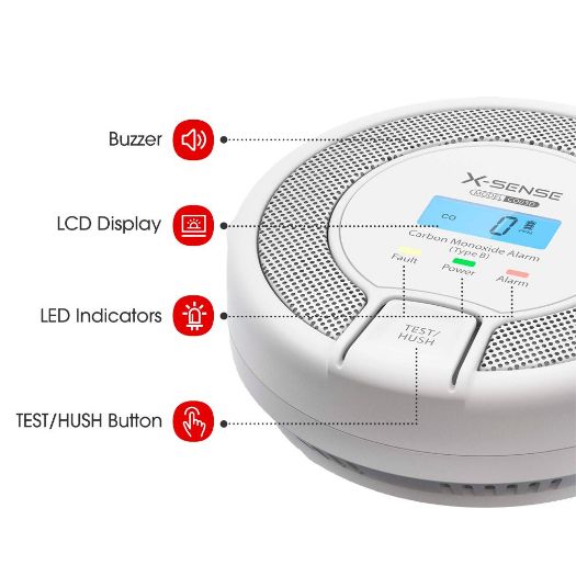 CO03D, X, Samostalni alarm za ugljični monoksid Sense, Zamjenjiva baterija, Indikatorska lampica alarma