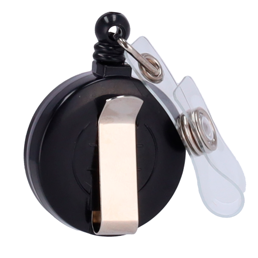 CARD-HOLDER-CLIP-BLACK Card holders   Retractable cord and clip arrangement 