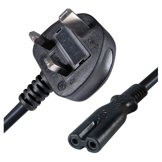 AC-UK-C7 Cable to plug   Connector QT2   Compatible with UK 3 pin plugs 