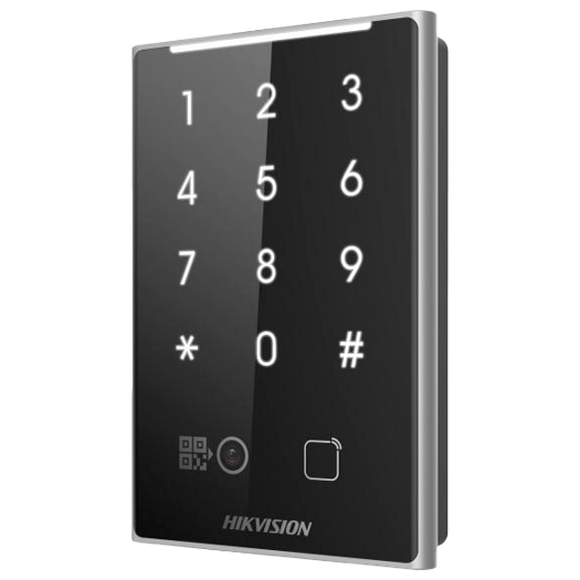 DS-K1109DKB-QR Access reader   MF DESFire card, QR and PIN access   LED and acoustic indicator 
