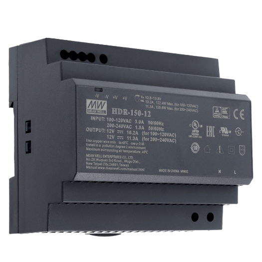 AK-HDR-150-12 Power supply   Output 12 V / 10 A / 150 W   2 outputs   178 (W) x 97 (H) x 38 (D) mm 