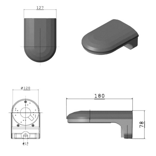 CBOX-DM-115, Zidni nosač za Dome kameru, Bijela boja, Izrađeno od plastike