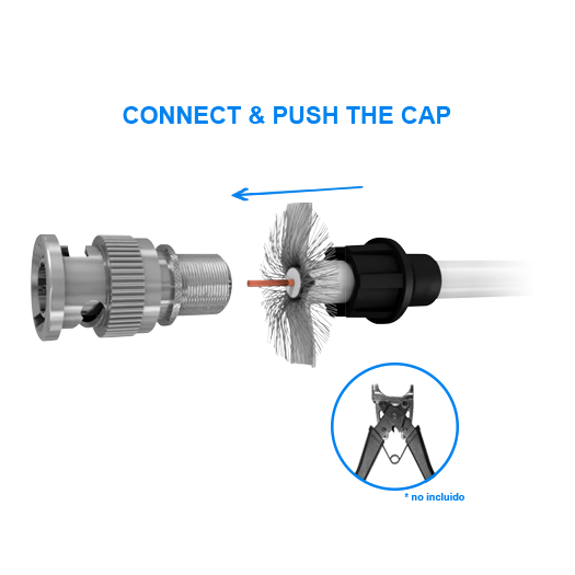 CON100-CAP BNC male connector   Simple   Fast   Reusable   Recyclable   Universal compatibility with microcoaxial and RG59