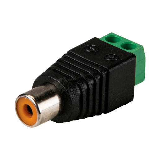 CON296 Connector   RCA female   Output +/ of 2 terminals   36 mm (D)   13 mm (W) 