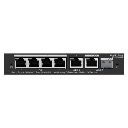RG-ES206GS-P, Reyee PoE oblačni preklopnik, 4 PoE Portovi + 2 Porta Rj45 + 1 SFP Kombinirani portovi