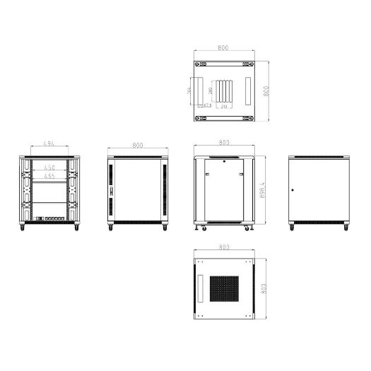 RACK-18UFN-8D8W, Podni ormarić za regale, Do 18U rack od 19" (800*800), Nosivost do 800 kg