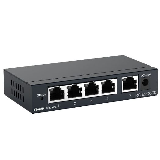 RG-ES105GD, Reyee Switch Desktop, Metalno kućište, 5 RJ45 portova, Brzina 10/100/1000Mbps