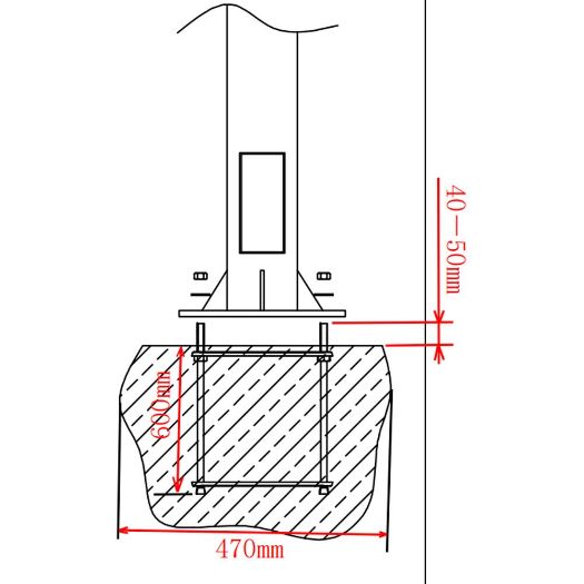 POLE-450-D, Stup za videonadzor, 4,5 metara visine, Izrađeno od pocinčanog čelika, 3 komada od 1, 5 metara koji čine stup