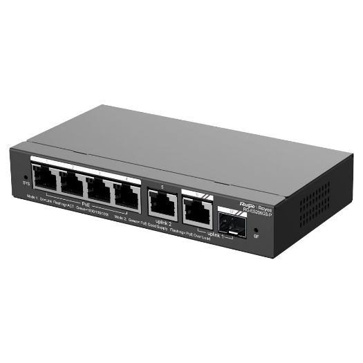 RG-ES206GS-P, Reyee PoE oblačni preklopnik, 4 PoE Portovi + 2 Porta Rj45 + 1 SFP Kombinirani portovi
