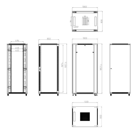RACK-42U-10D, Podni ormarić za regale, Do 42U rack od 19" (800*1000), Nosivost do 800 kg