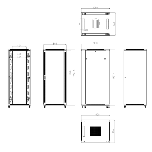 RACK-42U-10D Rack floor cabinet   Up to 42U rack of 19"(800*1000)   Up to 800 kg load 