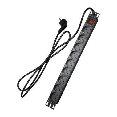 PDU-9P1U-SWITCH, Produžna traka, Format za ugradnju u rack 1U, 9 izlaza do 250VAC / 16 A maks.