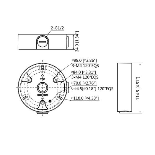 PFA136-B, Razvodna kutija, Za kupolaste kamere, Pogodno za vanjsku upotrebu, Ugradnja na zid ili strop