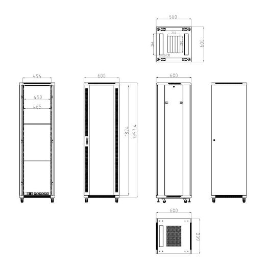 RACK-42UFN, Podni ormarić za regale, Do 42U rack od 19" (600*600), Nosivost do 800 kg