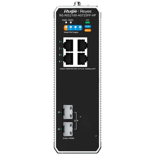 RG-NIS2100-4GT2SFP-HP, Reyee Industrijska sklopka PoE Sloj oblaka 2, 4 gigabitna porta + RJ45 Gigabitni SFP portovi