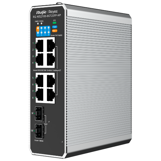 RG-NIS2100-8GT2SFP-HP Reyee Industrial  Switch PoE Cloud Layer 2   8 Gigabit ports + RJ45+ Gigabit SFP ports 