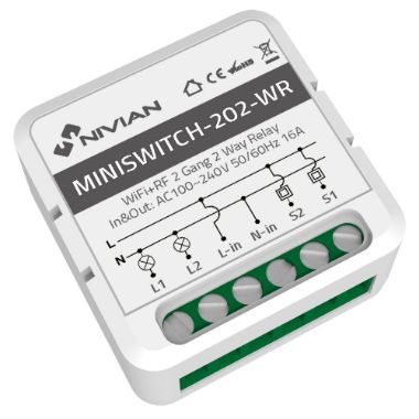 NVS-MINISWITCH-202-WR, Inteligentni relej s 2 linije, WiFi 2,4 GHz IEEE802.11 b/g/n