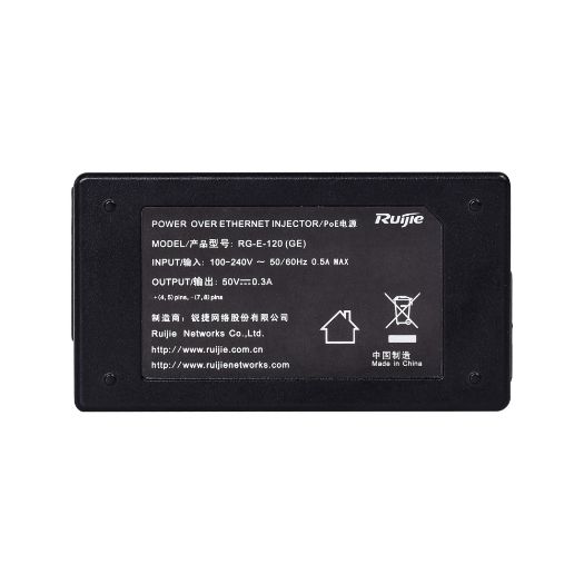 RG-E-120GE, Ruijie, PoE injektor IEEE802.3af, Portovi RJ45 10/100/1000 Mbps