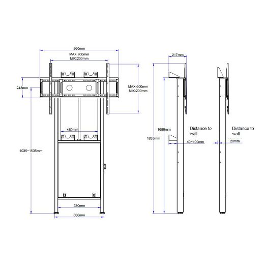 IB-EST08-W2-V3-B, Motorizirani pod, zidni nosač, Podržana težina 100 kg