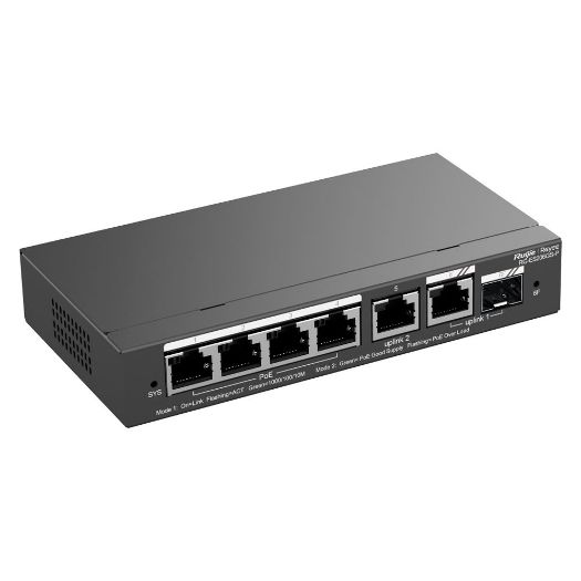 RG-ES206GS-P, Reyee PoE oblačni preklopnik, 4 PoE Portovi + 2 Porta Rj45 + 1 SFP Kombinirani portovi