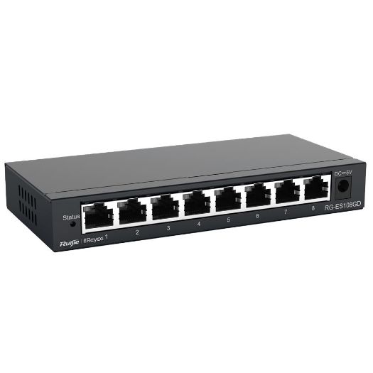 RG-ES108GD, Reyee Switch Desktop, Metalno kućište, 8 RJ45 portova, Brzina 10/100/1000Mbps