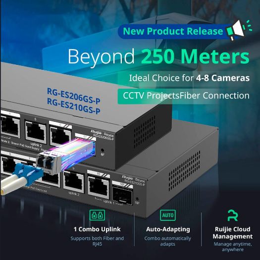 RG-ES210GS-P, Reyee upravljivi PoE preklopnik u oblaku, 8 PoE portova + 2 Uplink RJ45 + 1 SFP Kombinirani