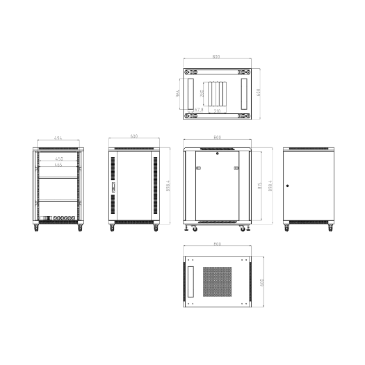 RACK-18UFN-8D Rack floor cabinet   Up to 18U rack of 19"(600*800)   Up to 800 kg load 