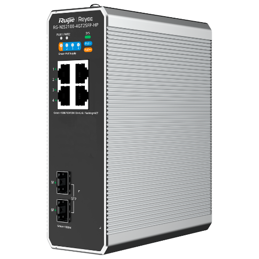 RG-NIS2100-4GT2SFP-HP Reyee Industrial  Switch PoE Cloud Layer 2   4 Gigabit ports + RJ45 Gigabit SFP ports 