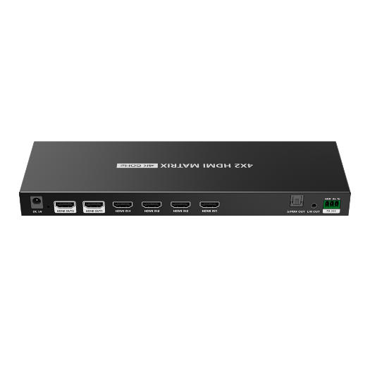 HDMI-MX-4x2-4K60 HDMI video matrix   4 HDMI inputs   2 HDMI outputs   Up to 4K (input and output) 