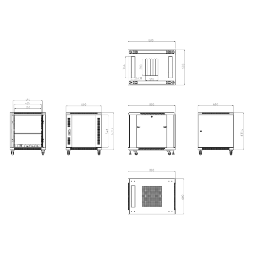 RACK-12UN-8D Rack floor cabinet   Up to 12U rack of 19"(600*800)   Up to 800 kg load 