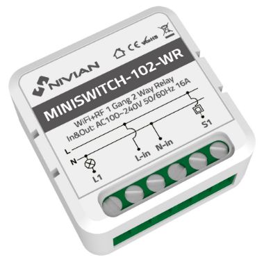 NVS-MINISWITCH-102-WR, Inteligentni relej 1 linije, WiFi 2,4 GHz IEEE802.11 b/g/n