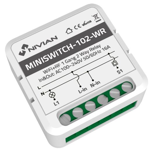 NVS-MINISWITCH-102-WR, Inteligentni relej 1 linije, WiFi 2,4 GHz IEEE802.11 b/g/n
