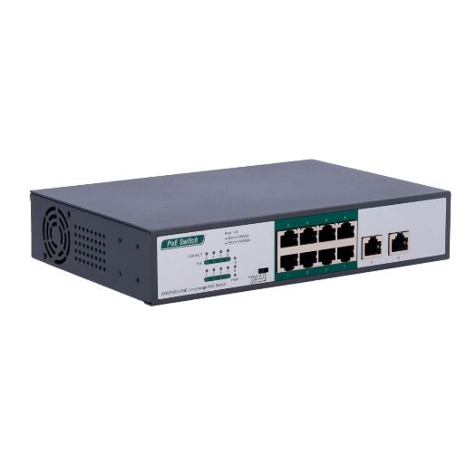 SW1008POE-H-800M-120W, PoE prekidač, 8 PoE FE + 2 GE porta, Brzina 8 x10/100Mbps + 2 x10/100/1000Mbps
