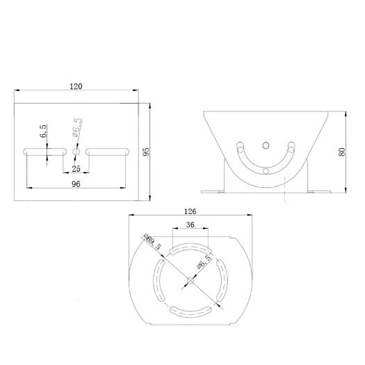 SP6001, Univerzalni kardanski zglob, Vertikalna rotacija 85, Dimenzije baze: 80 (V) x 126 () mm