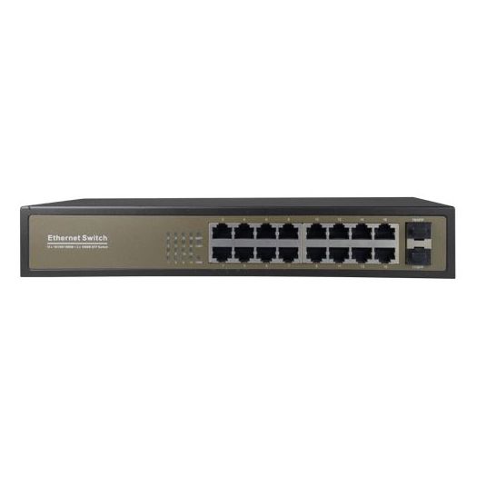 SW1816GT-2GF, Prekidač za stolno računalo, 16 gigabitnih portova RJ45, 2 SFP uzlazna porta 10/100/1000 Mbps