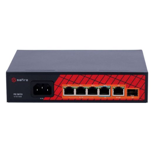 SF-SW0604HIPOE-GF-65, Safire Switch Hi, PoE, 4 PoE porta + 1 uzlazni priključak RJ45 + 1 SFP uzlazni priključak
