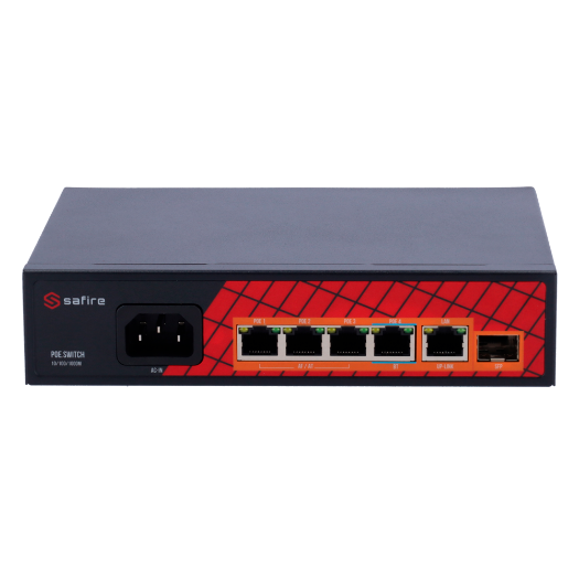 SF-SW0604HIPOE-GF-65 Safire Switch Hi PoE   4 PoE ports + 1 Uplink RJ45 + 1 SFP Uplink 