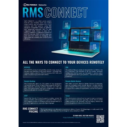 TK-RMS-VPN-150G, Paket od 150 Gb RMS Connect i RMS VPN prometa, Daljinska konfiguracija i nadzor Teltonika usmjerivača