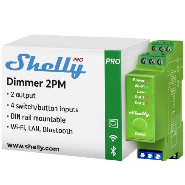SH-PRO-DIMMER-2PM, Shelly Pro Dimmer 2PM, WiFi 2.4 GHz IEEE802.11 b/g/n / Bluetooth