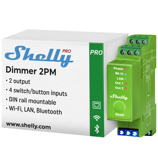 SH-PRO-DIMMER-2PM Shelly Pro Dimmer 2PM   WiFi 2.4 GHz IEEE802.11 b/g/n / Bluetooth 