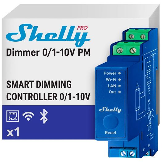 SH-PRO-DIMMER-01-10V-PM, Shelly Pro Dimmer 0/1, 10V poslijepodne, WiFi 2.4 GHz IEEE802.11 b/g/n / Bluetooth