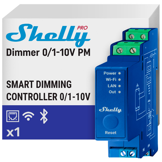 SH-PRO-DIMMER-01-10V-PM Shelly Pro Dimmer 0/1   10V PM   WiFi 2.4 GHz IEEE802.11 b/g/n / Bluetooth 