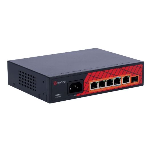 SF-SW0604HIPOE-GF-65, Safire Switch Hi, PoE, 4 PoE porta + 1 uzlazni priključak RJ45 + 1 SFP uzlazni priključak